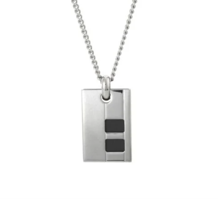 Theodore Brushed Stainless Steel & Rubber Inlay Pendant on Curbed Link Chain