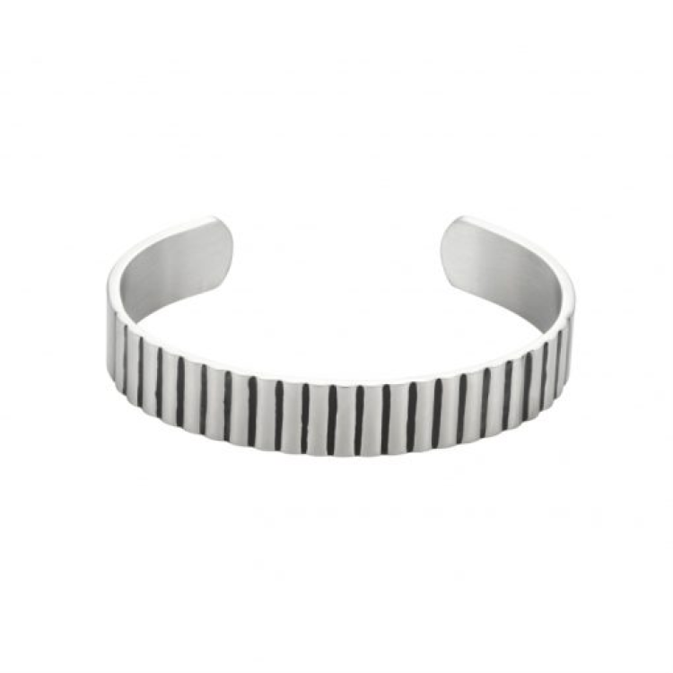 Brushed Stainless Steel Corrogated Cuff & Bangle with Black Enamel