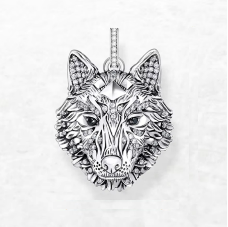 Silver and Austrian Crystal Wolf Pendant Necklace