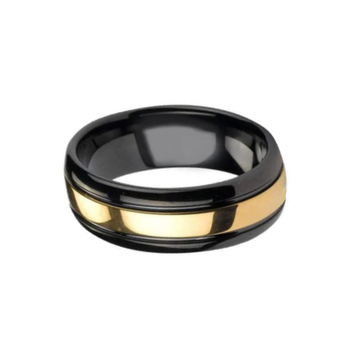 Black & Gold Tungsten Carbide Ring Band