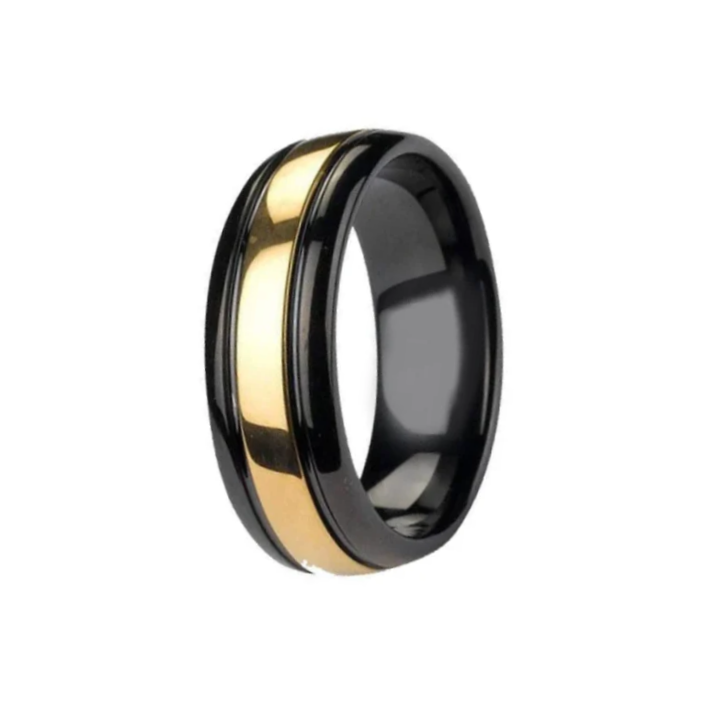 Black & Gold Tungsten Carbide Ring Band