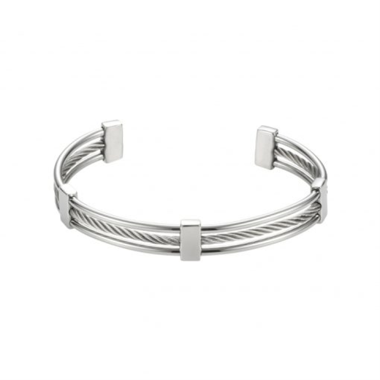 Polished Stainless Steel & Cable Wire Cuff & Bangle