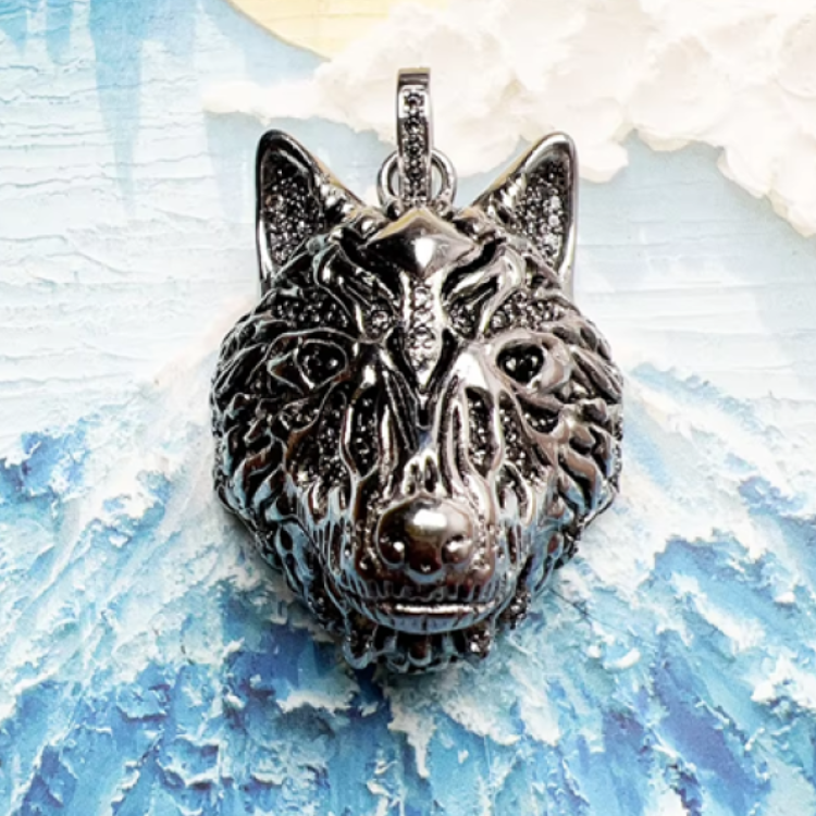 Silver and Austrian Crystal Wolf Pendant Necklace