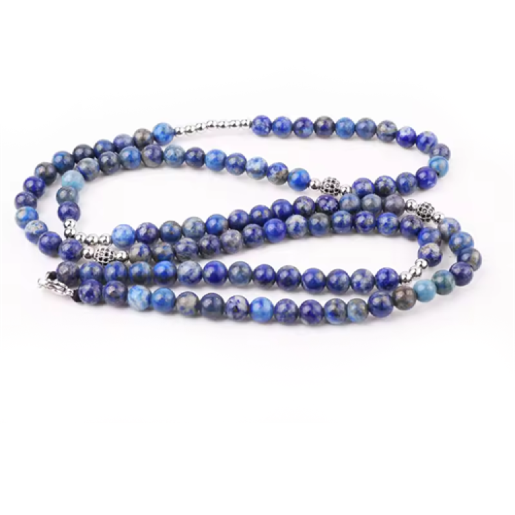 Theodore 6mm Lapis Lazuli Natural Stone  Beaded Necklace