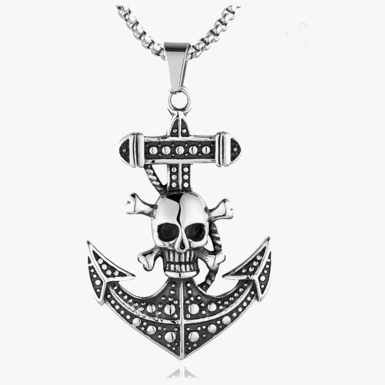 Stainless Steel Pirate Anchor Skull Pendant  and Chain