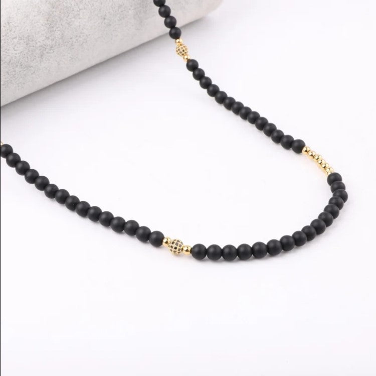 Theodore 6mm Natural Stone Onyx Beaded Necklace
