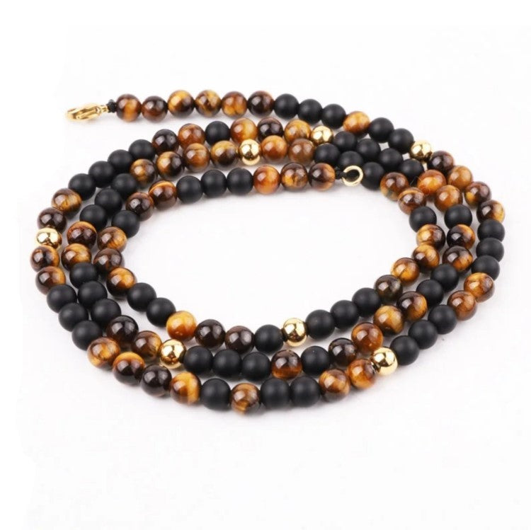 Theodore 6mm Matte Onyx and Tiger Eye Beaded Necklace