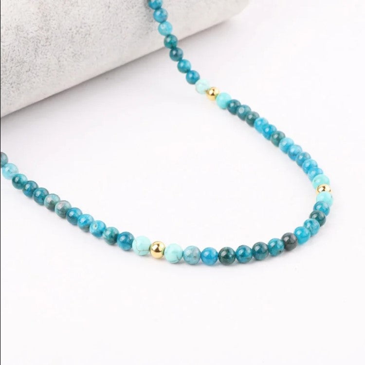 Theodore 6mm Apatite and Turquoise Beaded Necklace