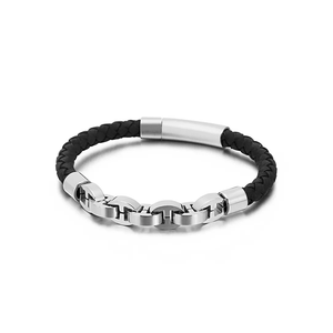 Theodore Stainless Steel Titanium Braided Genuine Leather Bracelet - Theodore Designs